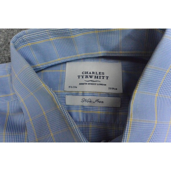 Charles Tyrwhitt Shirt Mens 15.5x33 Blue Yellow Plaid‎ Non-Iron - Picture 3 of 9